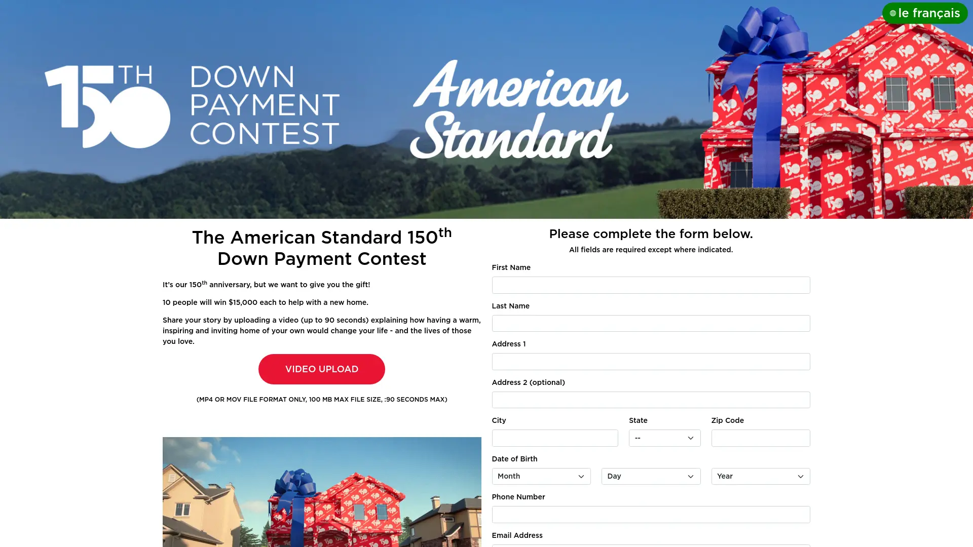 Sweepstake The American Standard 150th Down Payment Contest by American Standard Brands