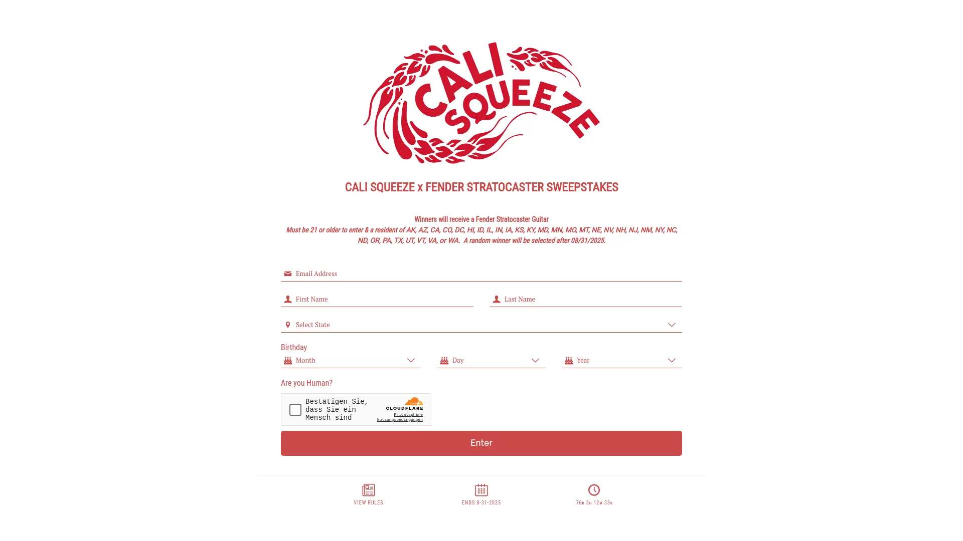Sweepstake CALI SQUEEZE x FENDER STRATOCASTER SWEEPSTAKES by Firestone Walker Brewing Co.