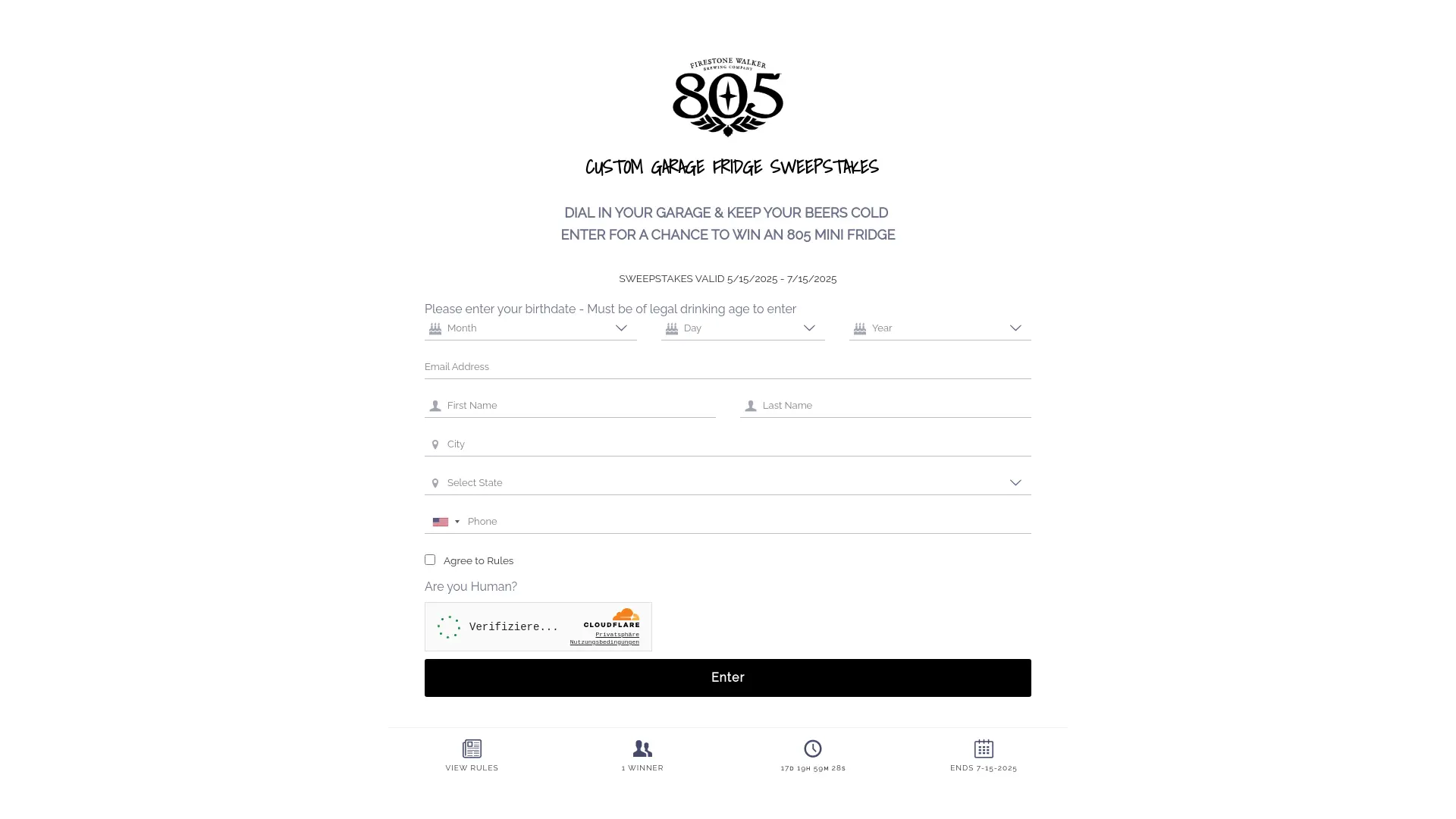 Sweepstake 805 Custom Mini Fridge Sweepstakes - Firestone Walker Brewing Co. by Firestone Walker Brewing Co.