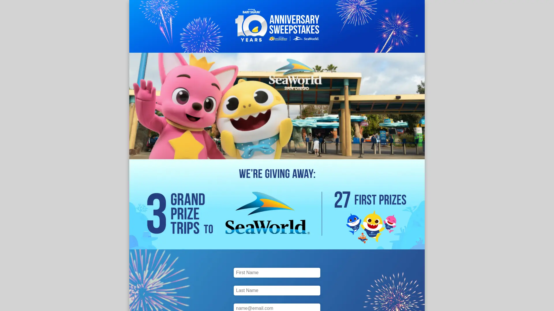 Sweepstake Baby Shark 10th Anniversary at SeaWorld Sweepstakes by Sea World LLC