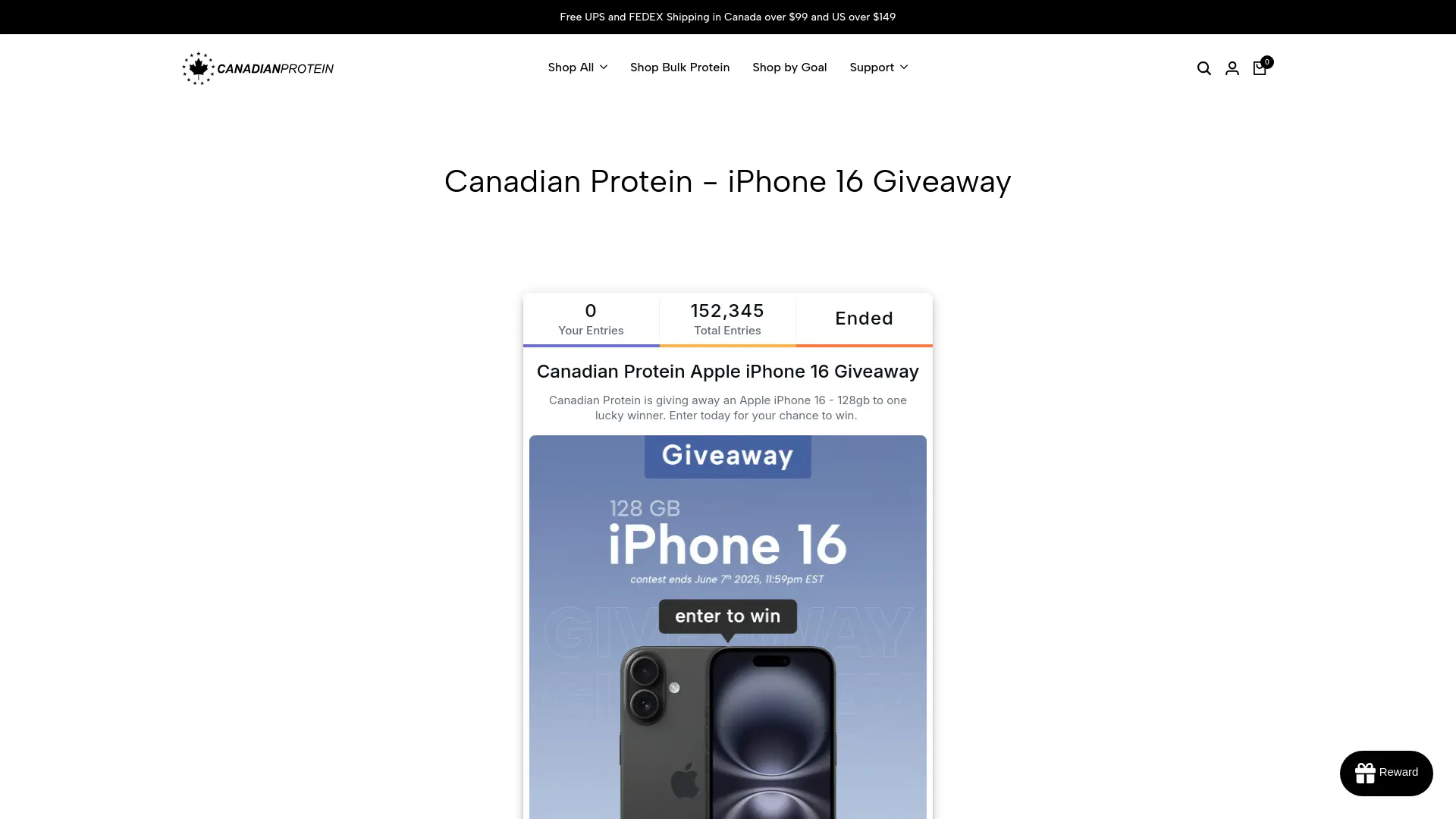 Sweepstake iPhone 16 Giveaway Canadian Protein by Canadian Protein