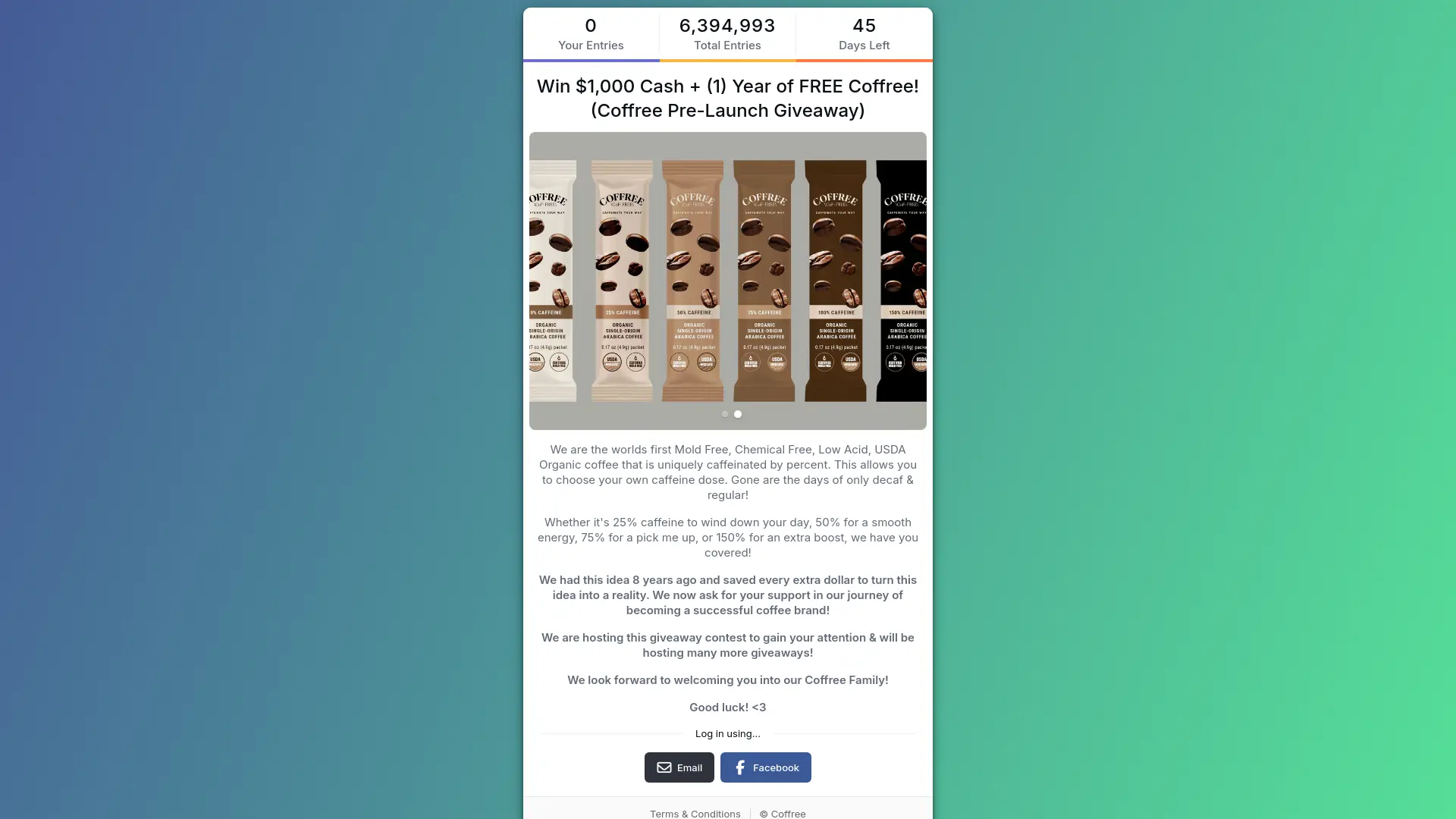 Sweepstake Win $1,000 Cash + (1) Year of FREE Coffree! (Coffree Pre-Launch Giveaway) by Coffree