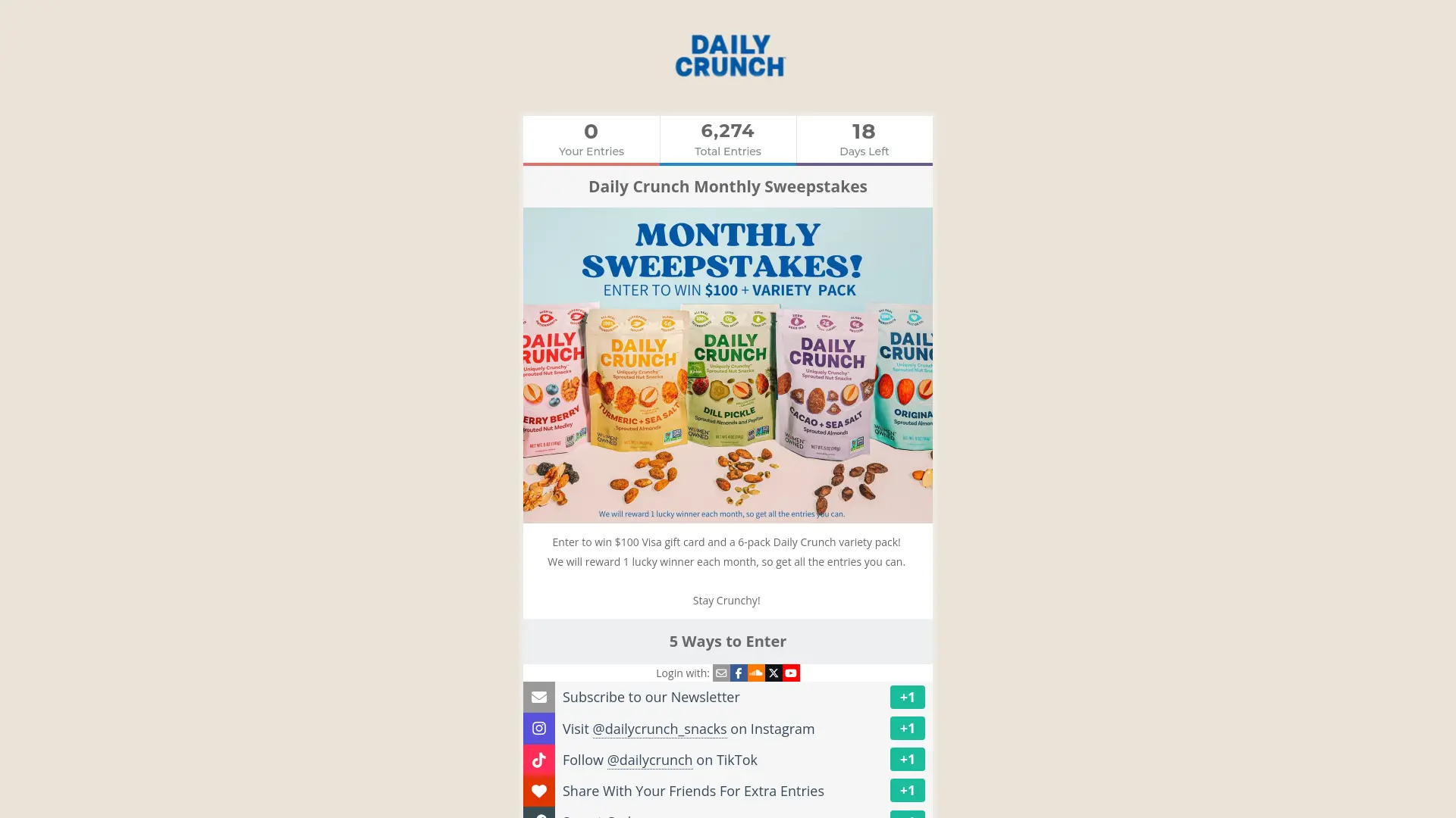 Sweepstake Daily Crunch Monthly Sweepstakes by Daily Crunch