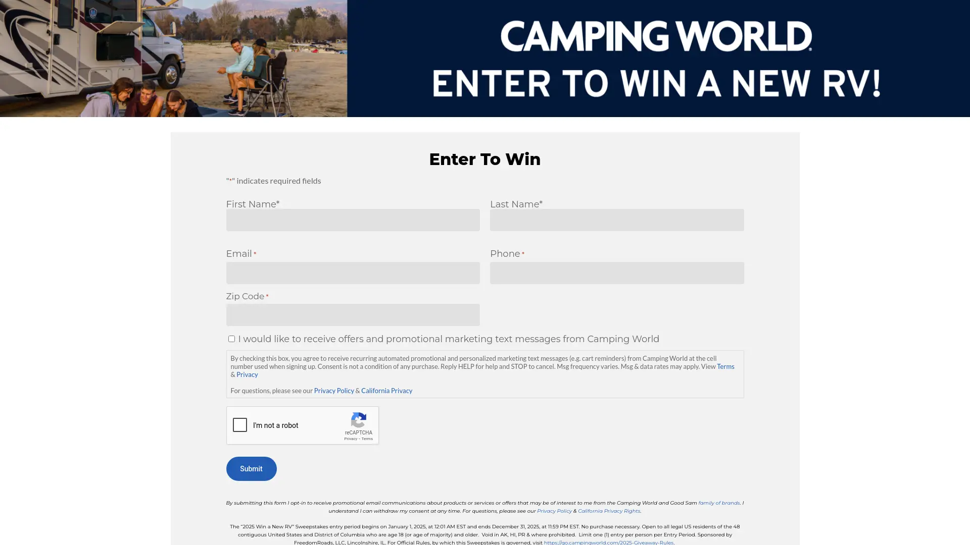 Sweepstake 2025 Camping World “Win a New RV” Giveaway by FreedomRoads, LLC