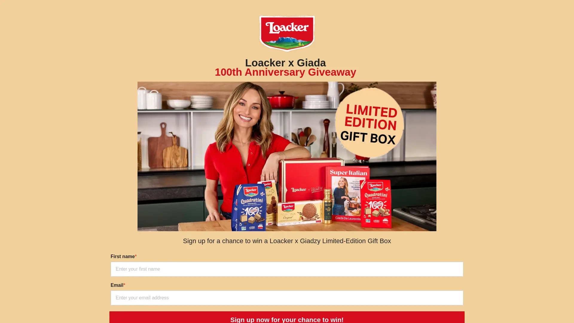Sweepstake Loacker x Giada 100th Anniversary Giveaway by Loacker USA, Inc.