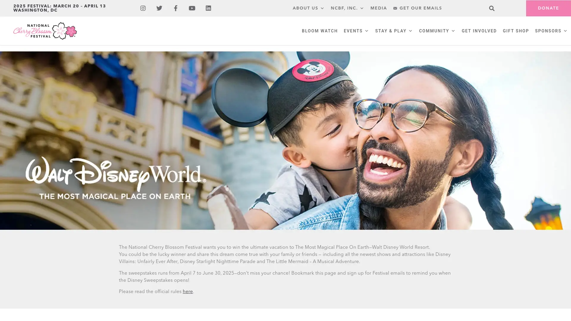 Sweepstake 2025 National Cherry Blossom Festival Family Getaway Sweepstakes by National Cherry Blossom Festival, Inc.