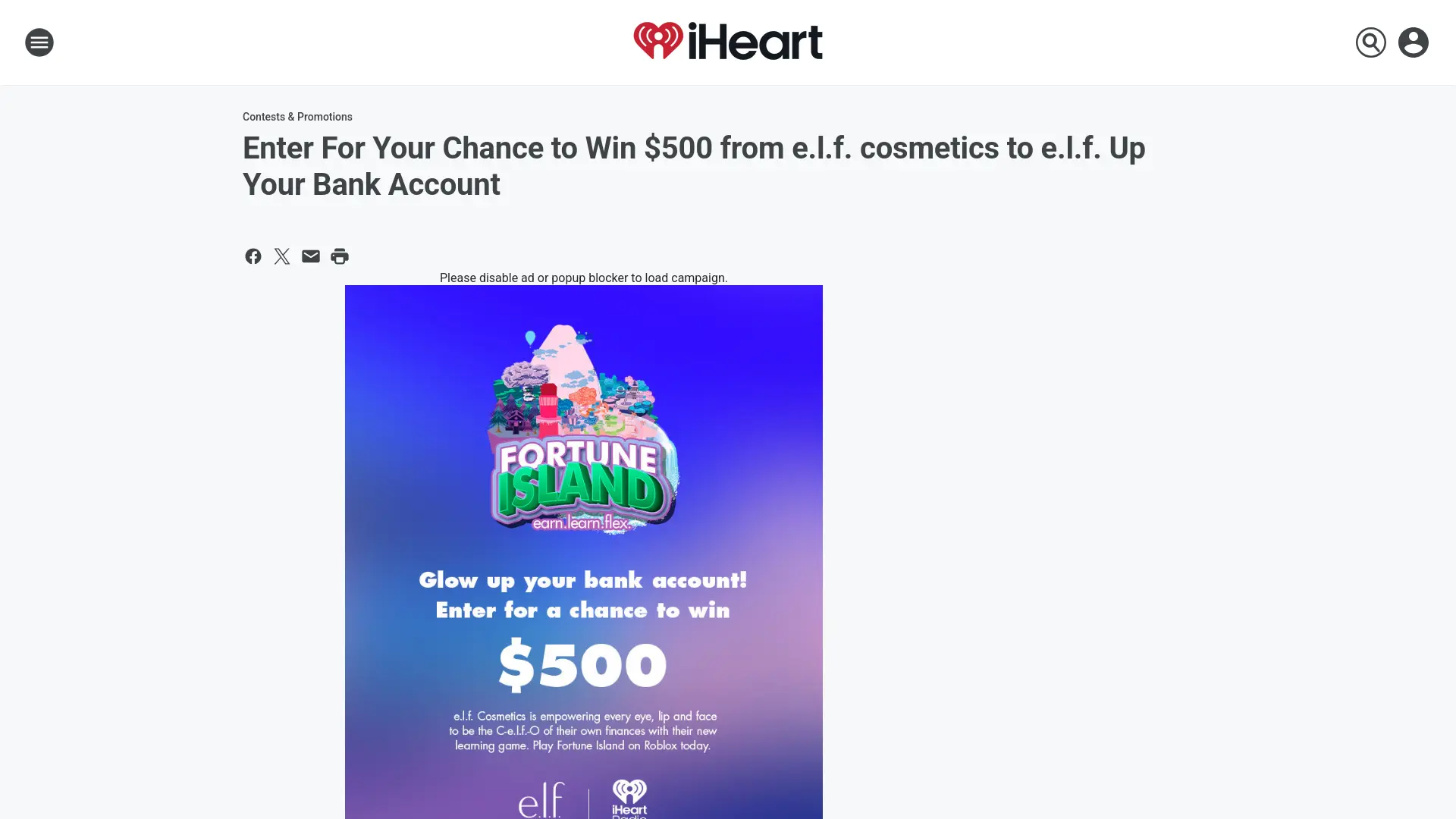 Sweepstake e.l.f. Up Your Bank Account Sweepstakes - iHeartRadio by iHeartMedia + Entertainment, Inc.