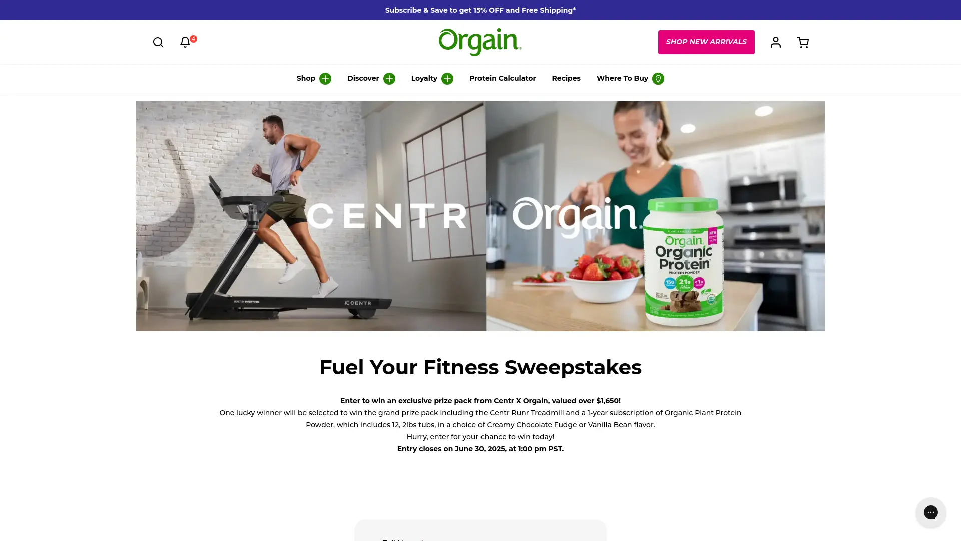 Sweepstake Fuel Your Fitness Sweepstakes by Orgain, Centr