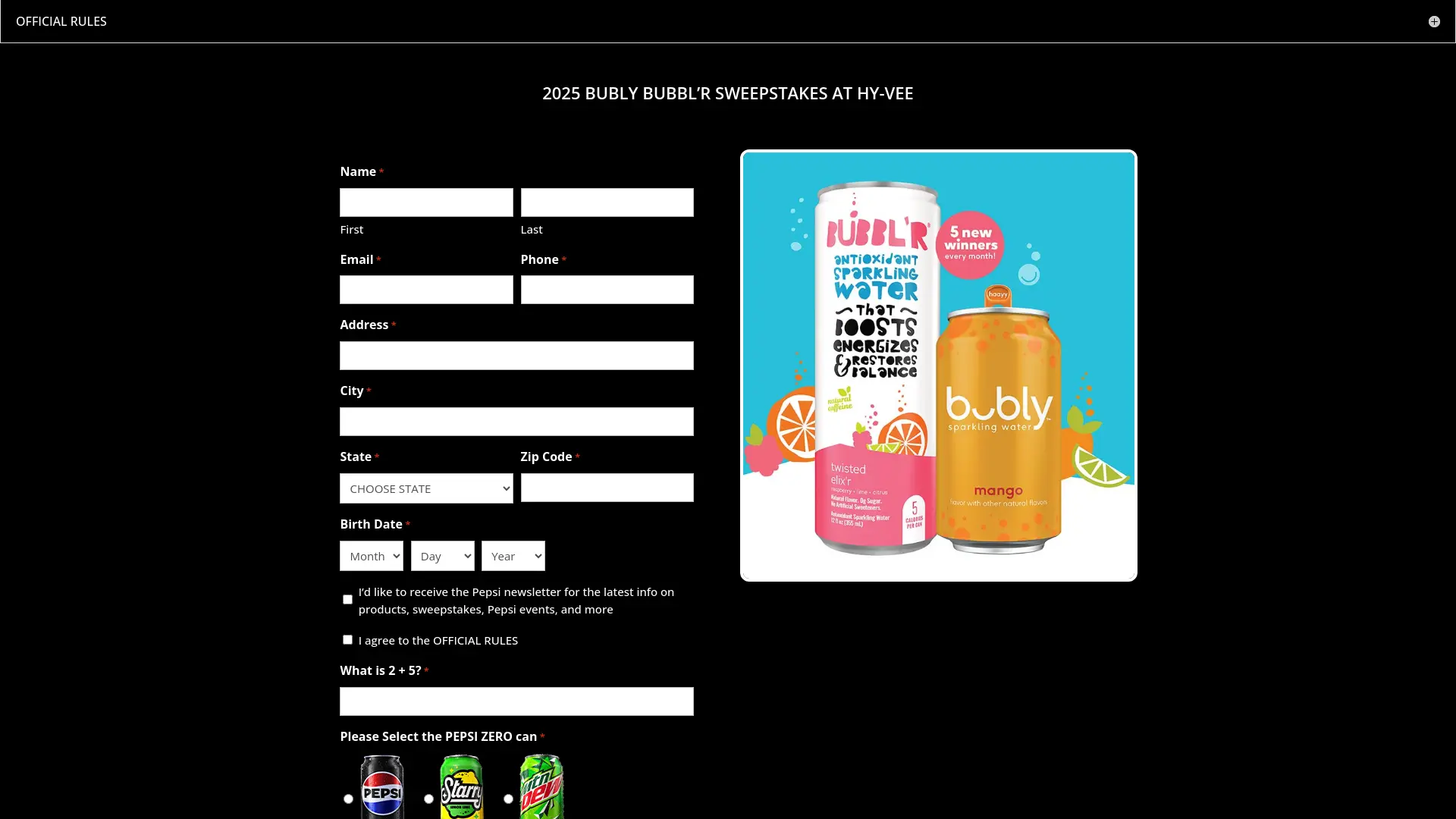 Sweepstake 2025 BUBLY BUBBL’R SWEEPSTAKES AT HY-VEE by Pepsi-Cola Company