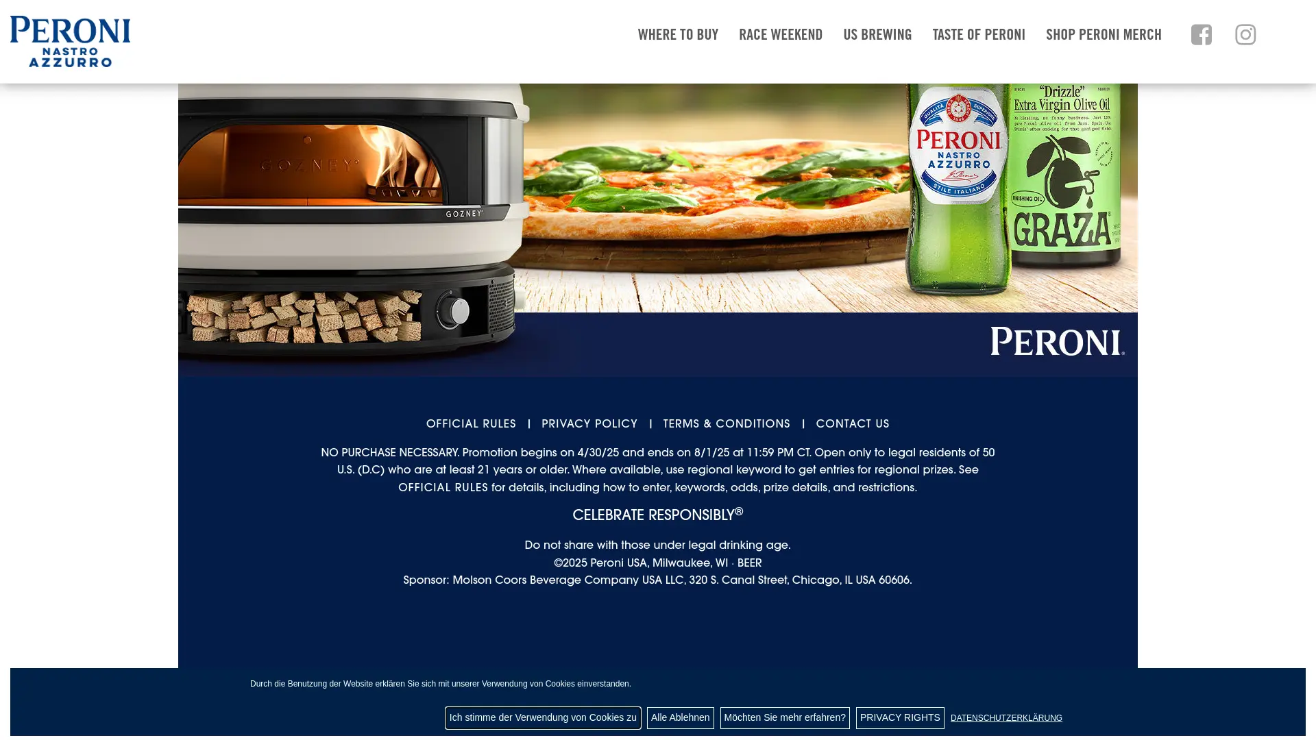 Sweepstake Peroni Nastro Azzurro Slice of Italian Summer by Molson Coors Beverage Company USA LLC