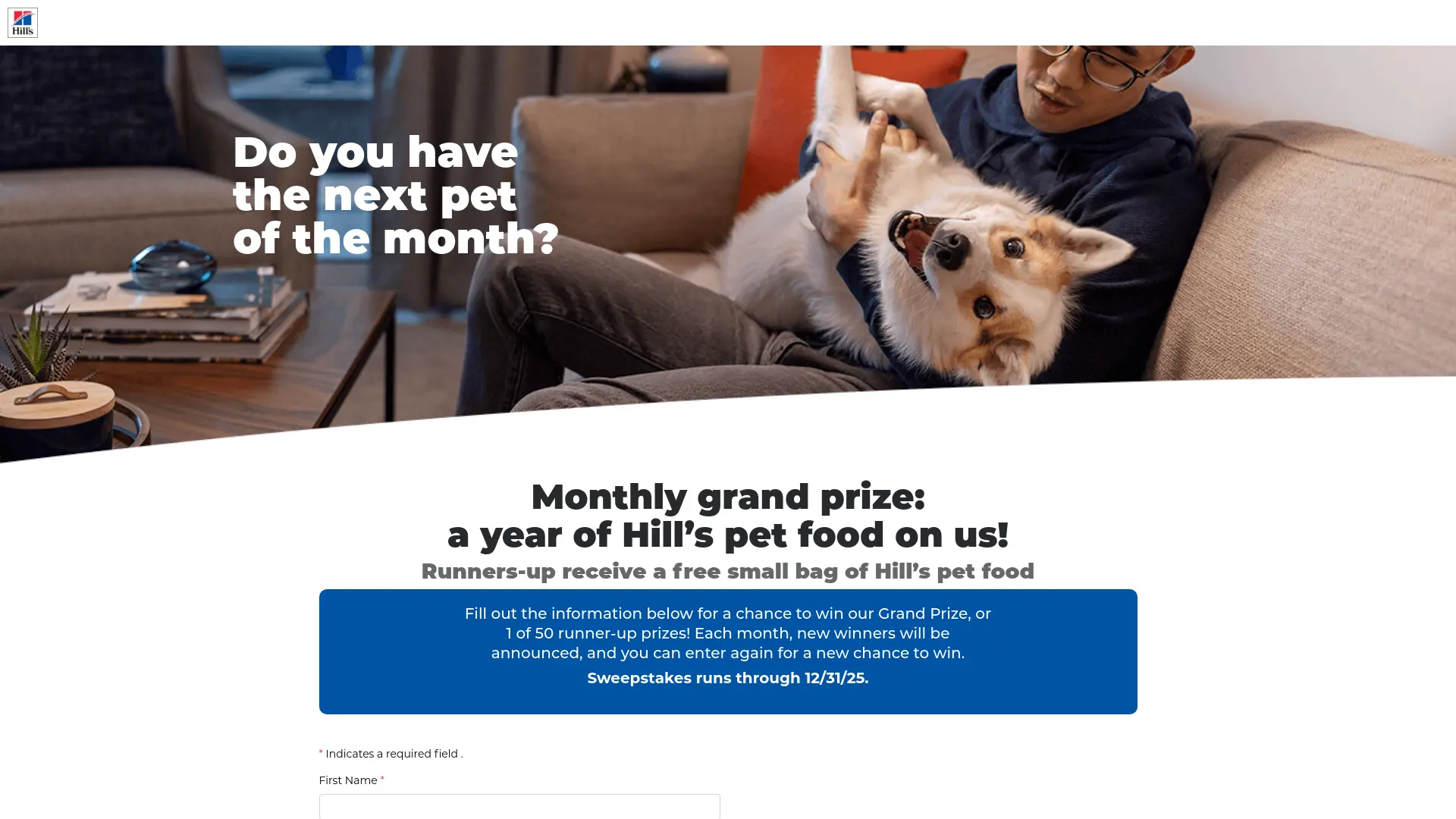Sweepstake Hill’s Pet of the Month Sweepstakes by Hill’s Pet Nutrition, Inc.