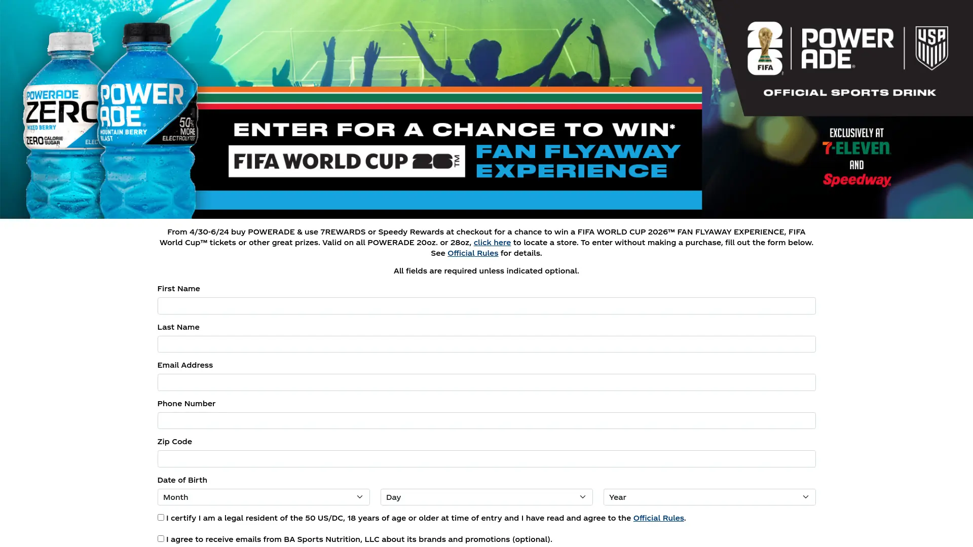 Sweepstake POWERADE and 7-Eleven Road to 2026 Soccer Sweepstakes by BA Sports Nutrition, The Coca-Cola Company