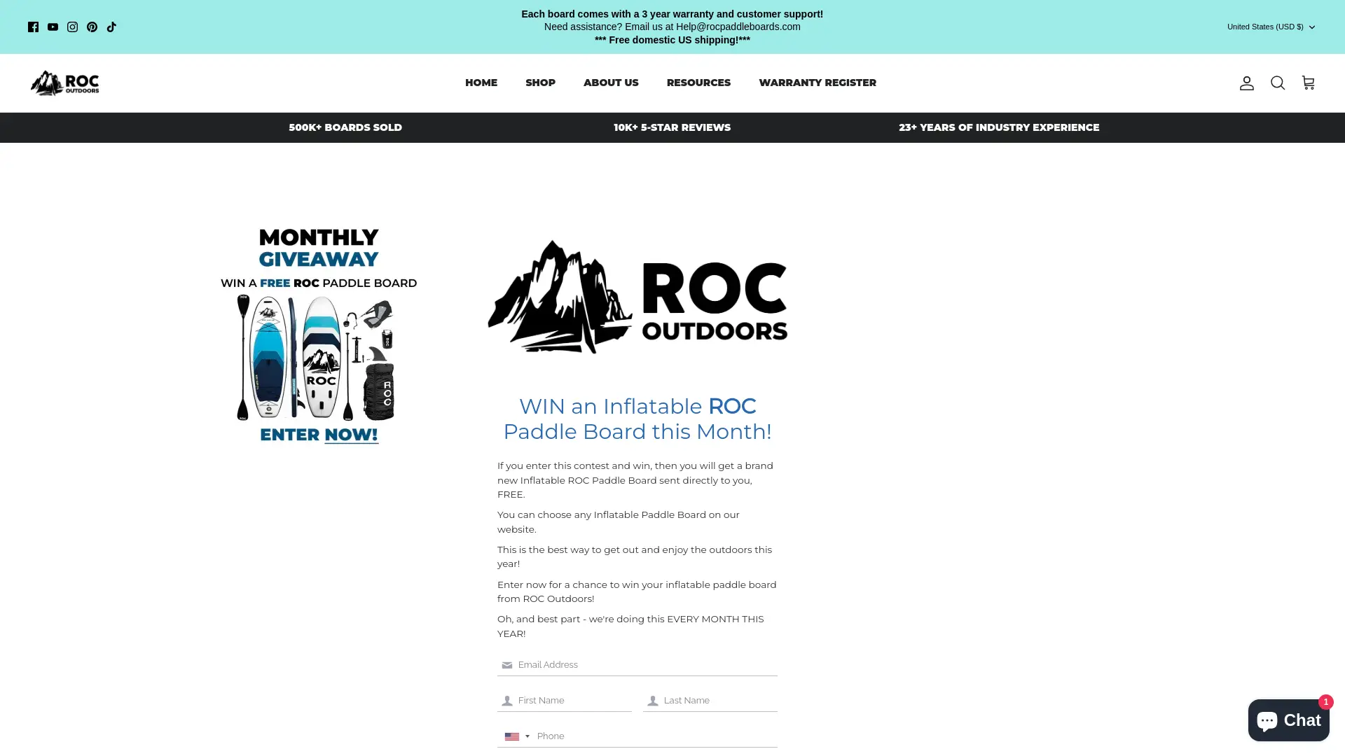 Sweepstake Win a FREE ROC Inflatable Paddle Board by ROC Outdoors