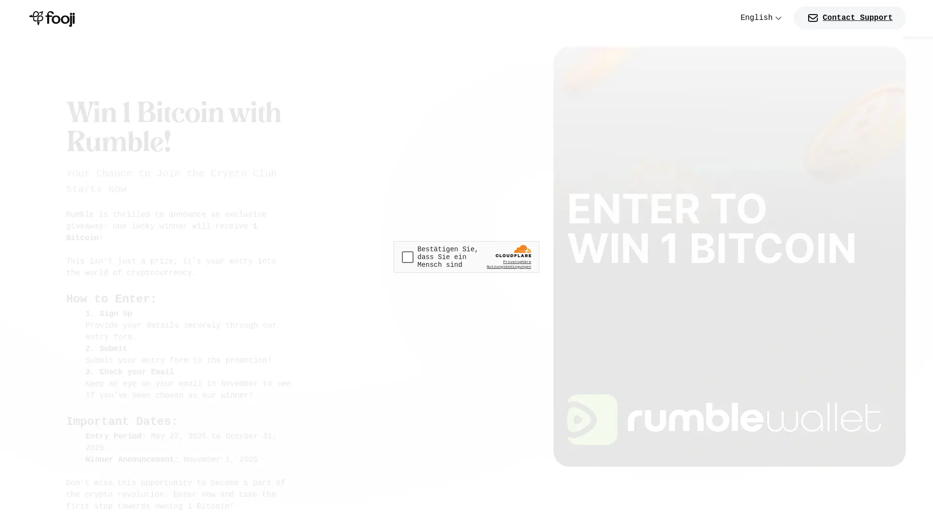Sweepstake Rumble Bitcoin Sweepstakes by Fooji, Rumble