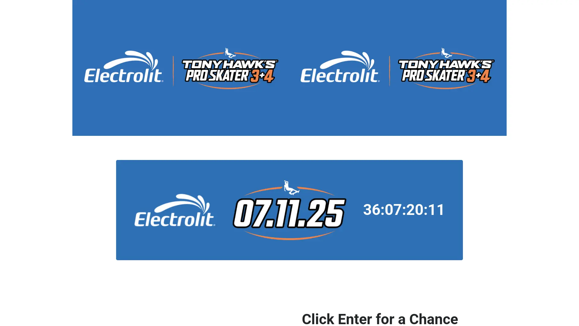 Sweepstake Electrolit + Tony Hawk’s™ Pro Skater 3+4™ Sweepstakes by CAB Enterprises Inc.