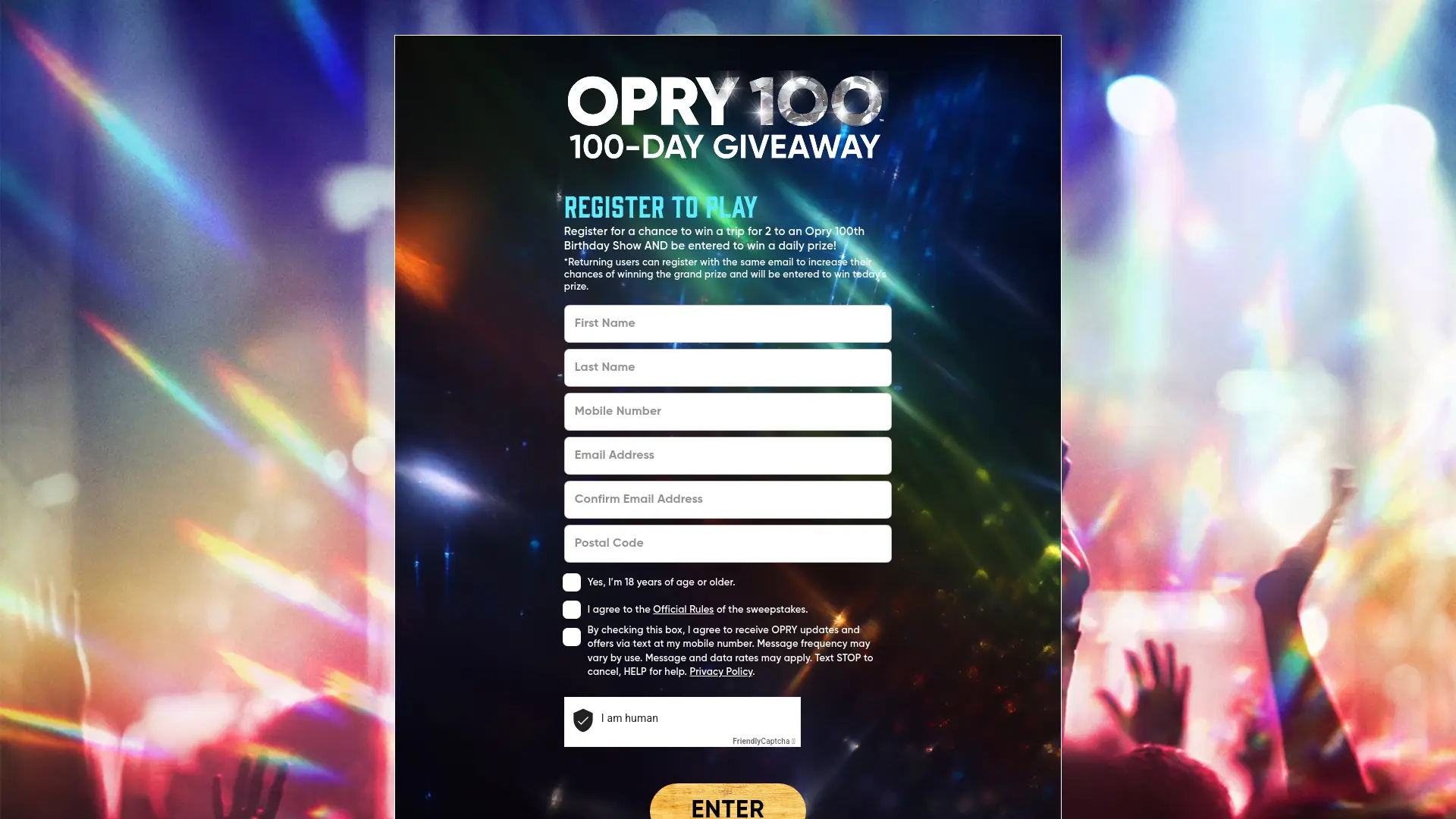 Sweepstake Opry 100 Sweepstakes by Opry Entertainment Group