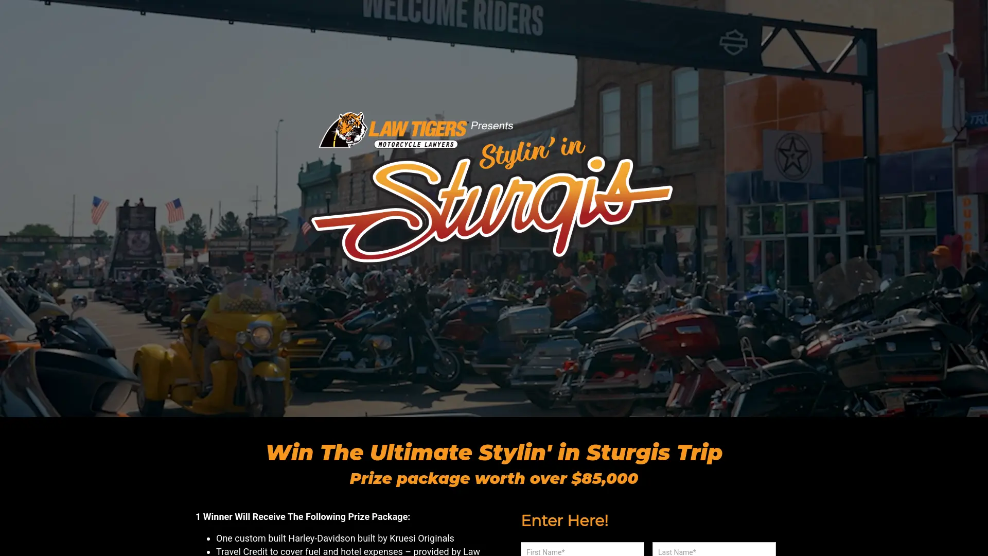 Sweepstake Win The Ultimate Stylin' in Sturgis Trip - Law Tigers by American Association of Motorcycle Injury Lawyers (AAMIL) d/b/a Law Tigers