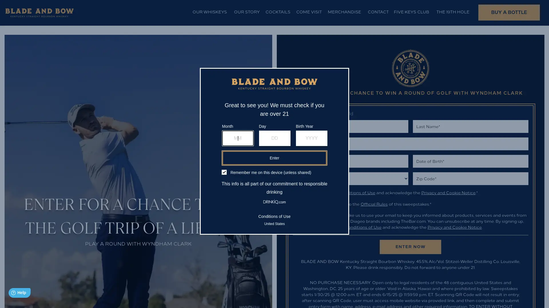 Sweepstake Blade and Bow Golf Trip Sweepstakes by Diageo Americas