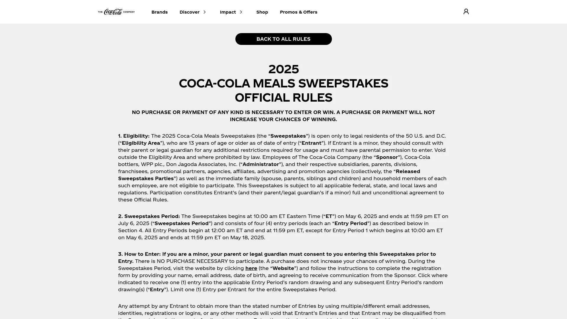 Sweepstake 2025 Coca-Cola Meals Sweepstakes by The Coca-Cola Company