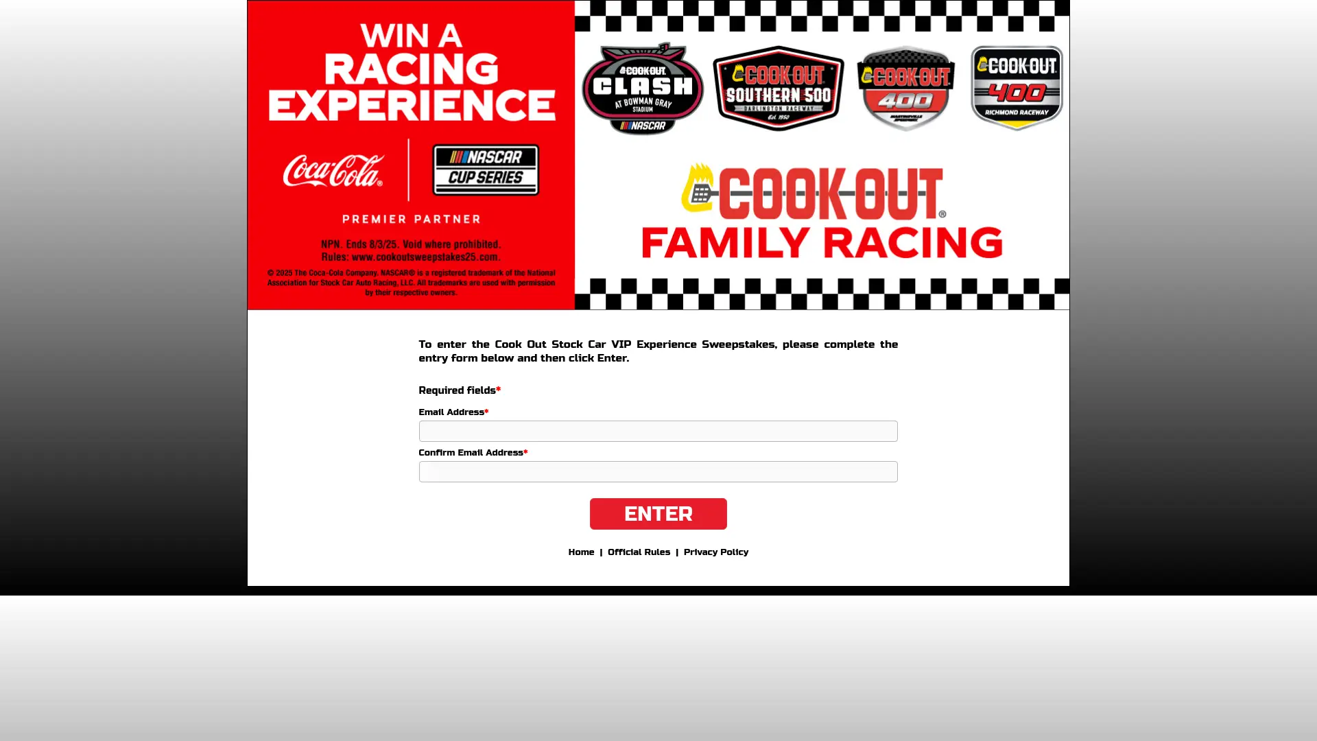Sweepstake Cook Out Stock Car VIP Experience Sweepstakes by The Coca-Cola Company