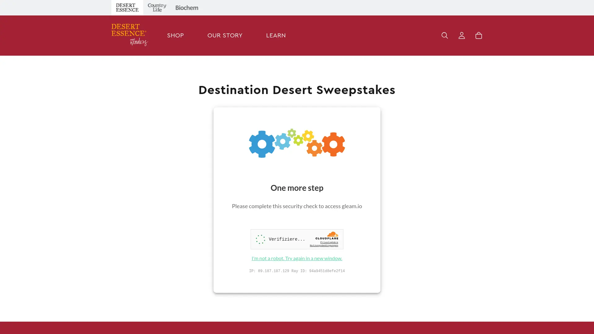 Sweepstake Destination Desert Sweepstakes - Desert Essence by Country Life Vitamins, LLC
