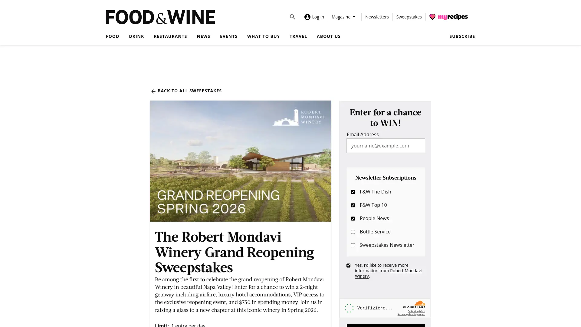 Sweepstake The Robert Mondavi Winery Grand Reopening Sweepstakes by Dotdash Meredith