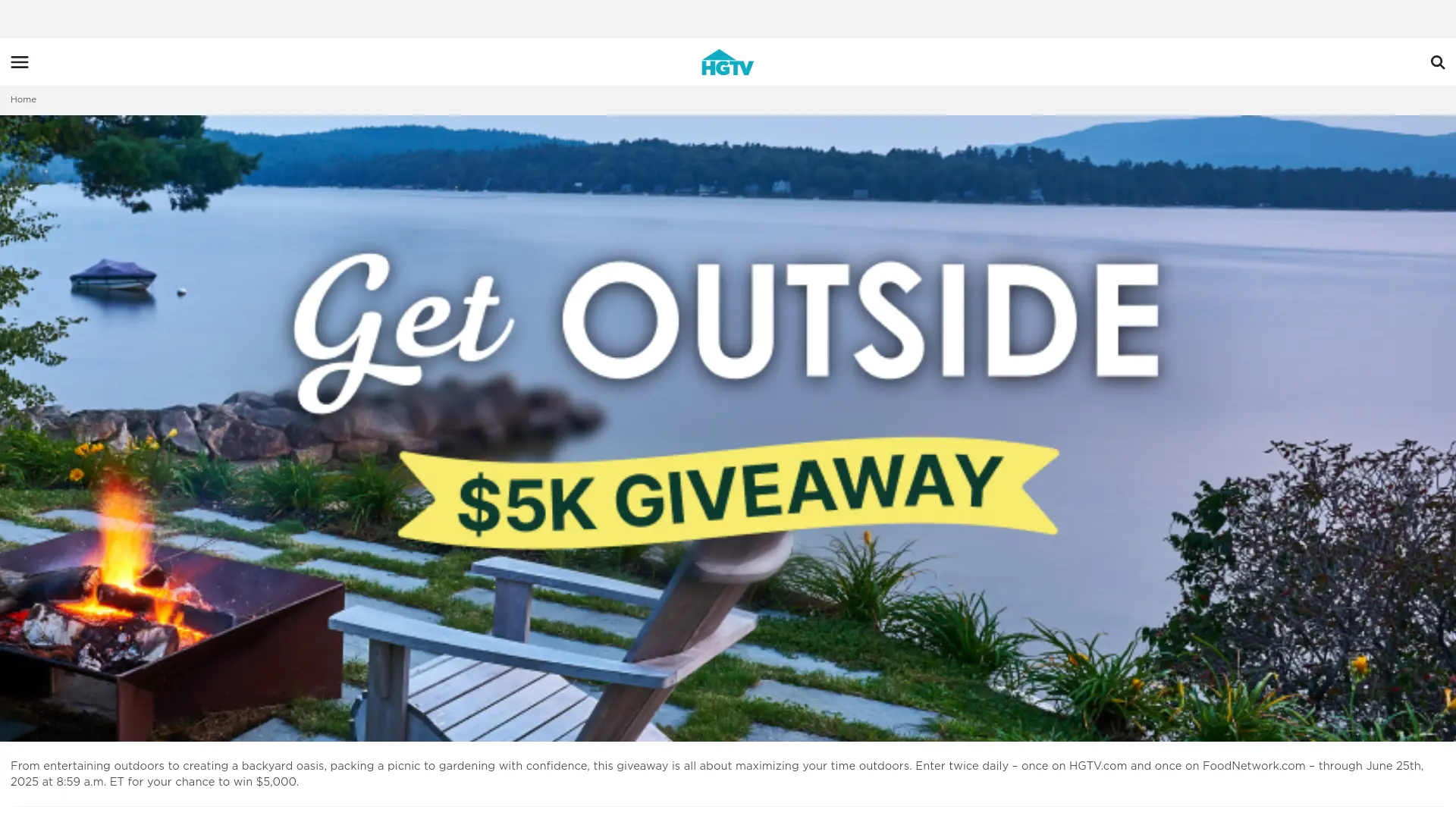 Sweepstake HGTV® Get Outside Giveaway by Discovery Communications