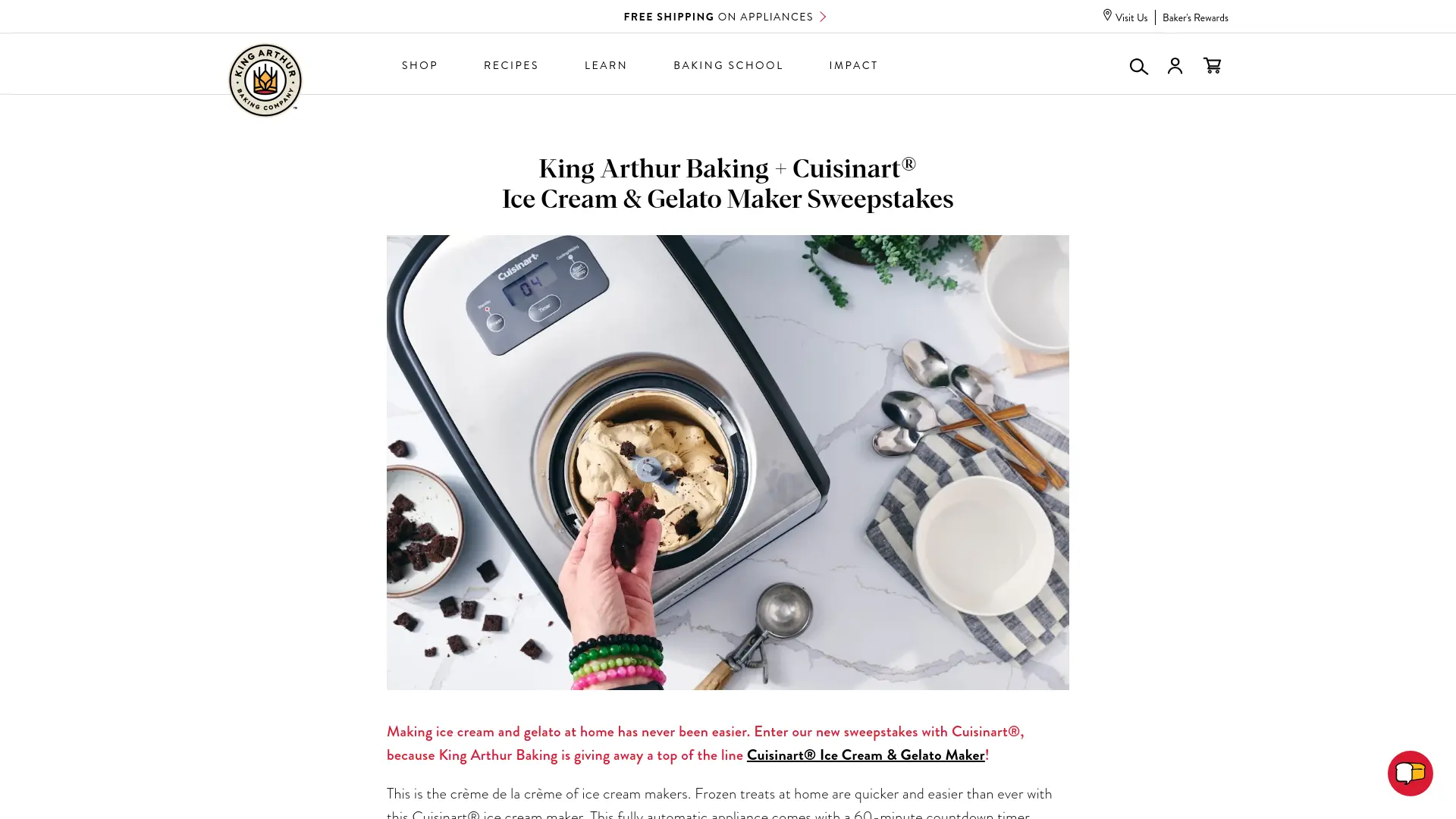 Sweepstake King Arthur Baking + Cuisinart® Ice Cream & Gelato Maker Sweepstakes by King Arthur Baking