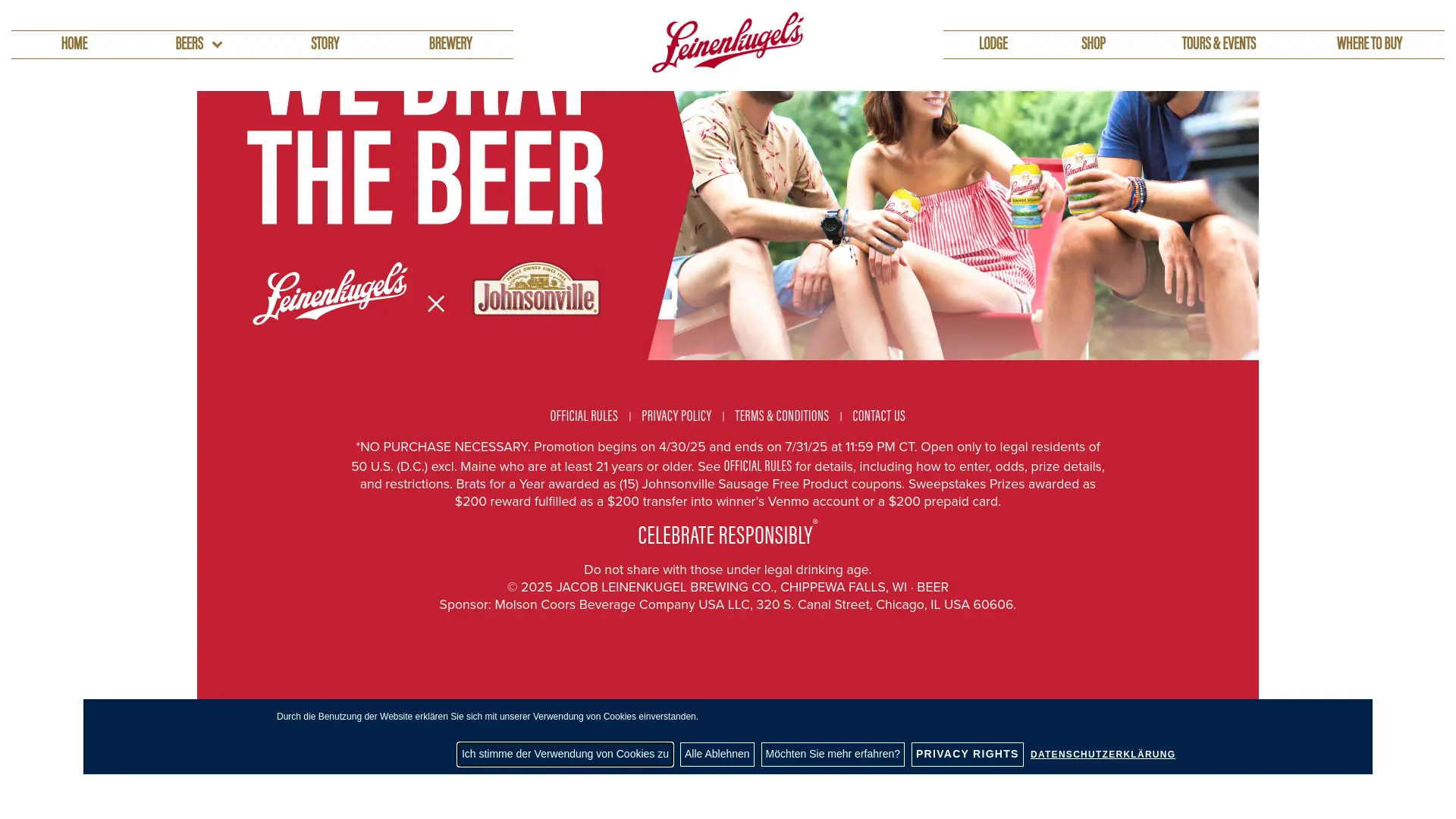 Sweepstake Leinie x Johnsonville Summer 2025 by Molson Coors Beverage Company USA LLC