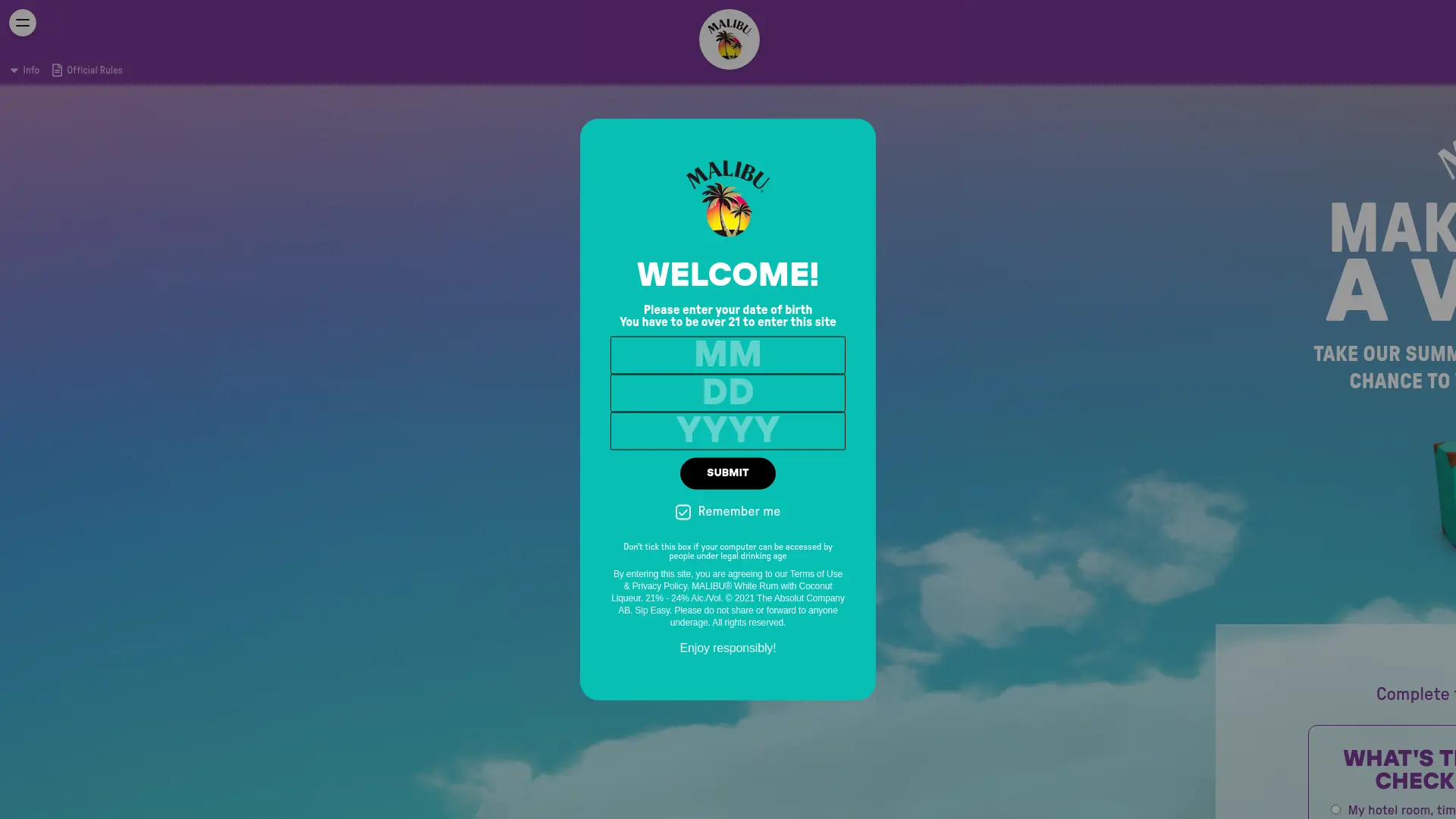 Sweepstake Malibu® Summer Vacation Sweepstakes by Pernod Ricard USA LLC