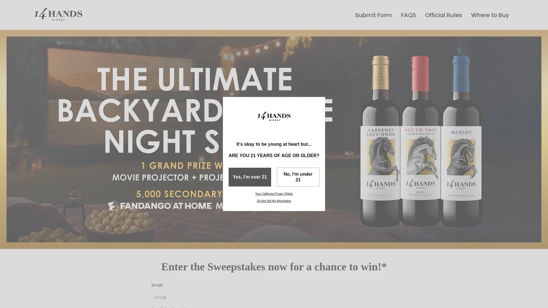 Sweepstake 14 Hands Backyard Movie Night Sweepstakes by Ste. Michelle Wine Estates LLC
