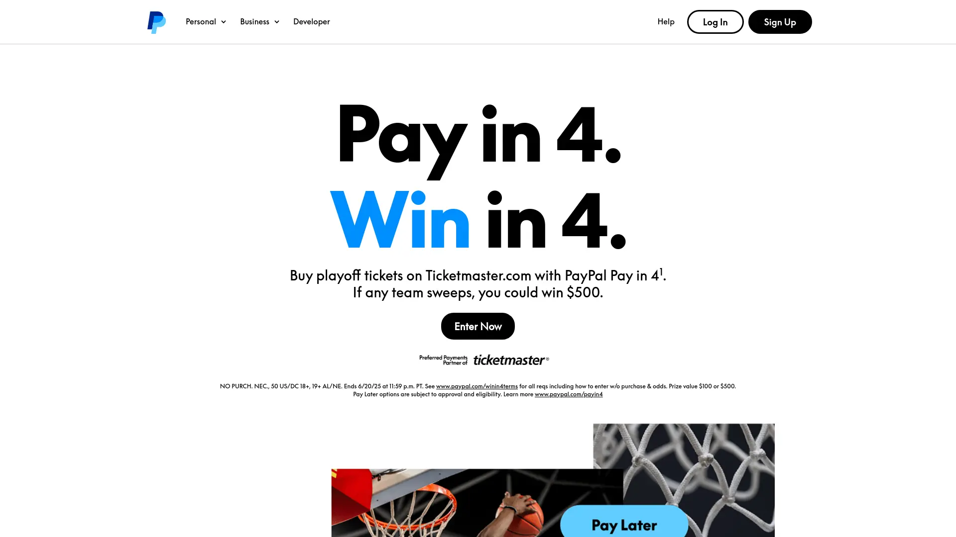 Sweepstake PayPal Pay in 4 Win in 4 Sweepstakes by PayPal, Inc.