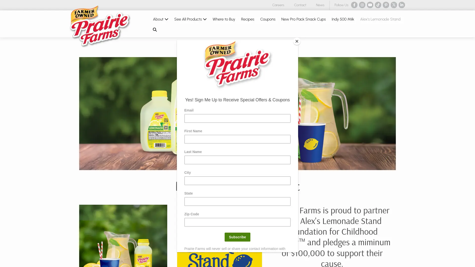 Sweepstake Prairie Farms Dairy “FREE ALEX’S LEMONADE FOR A YEAR” Sweepstakes by Prairie Farms Dairy