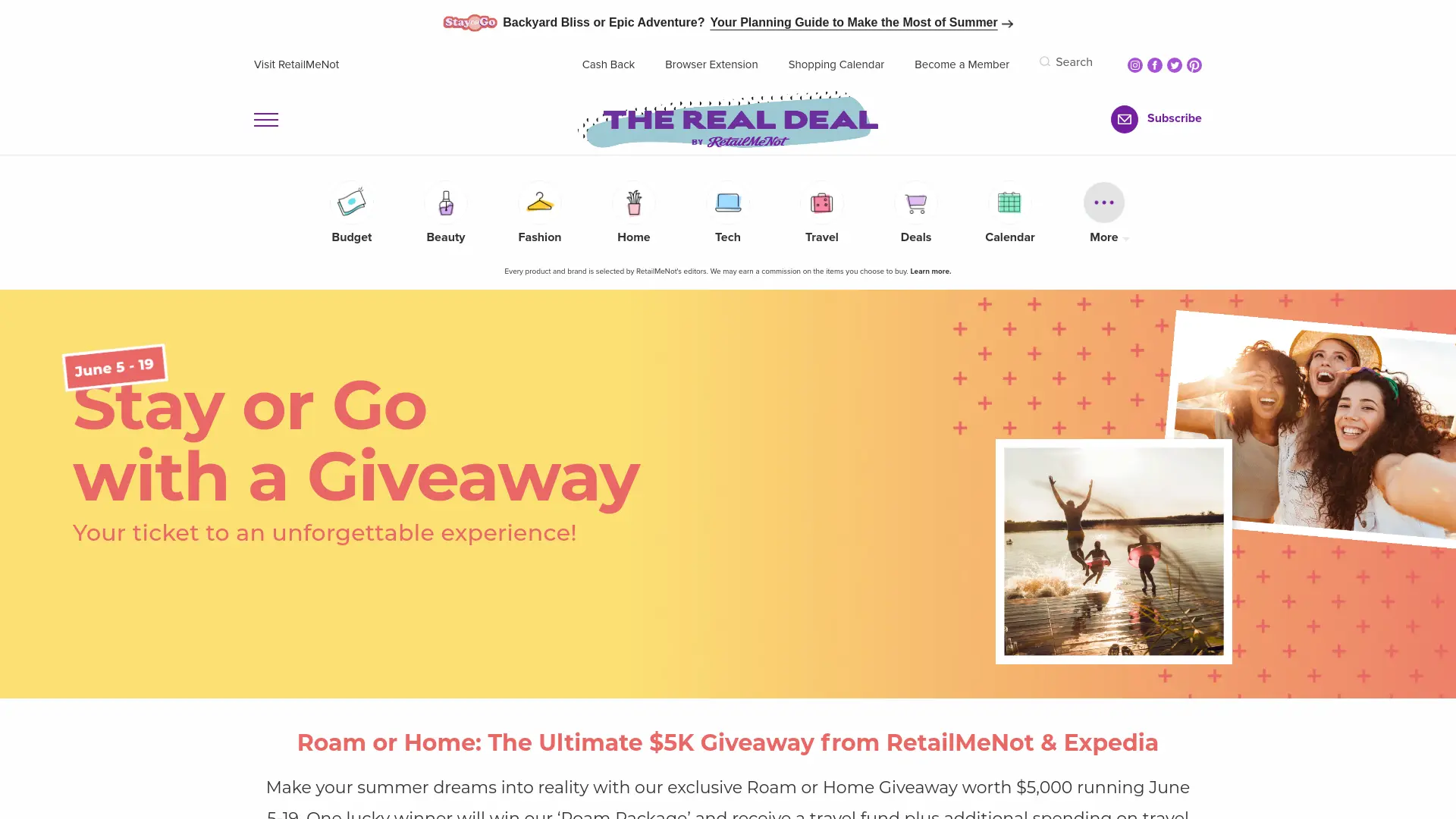 Sweepstake Roam or Home with RetailMeNot and Expedia by RetailMeNot