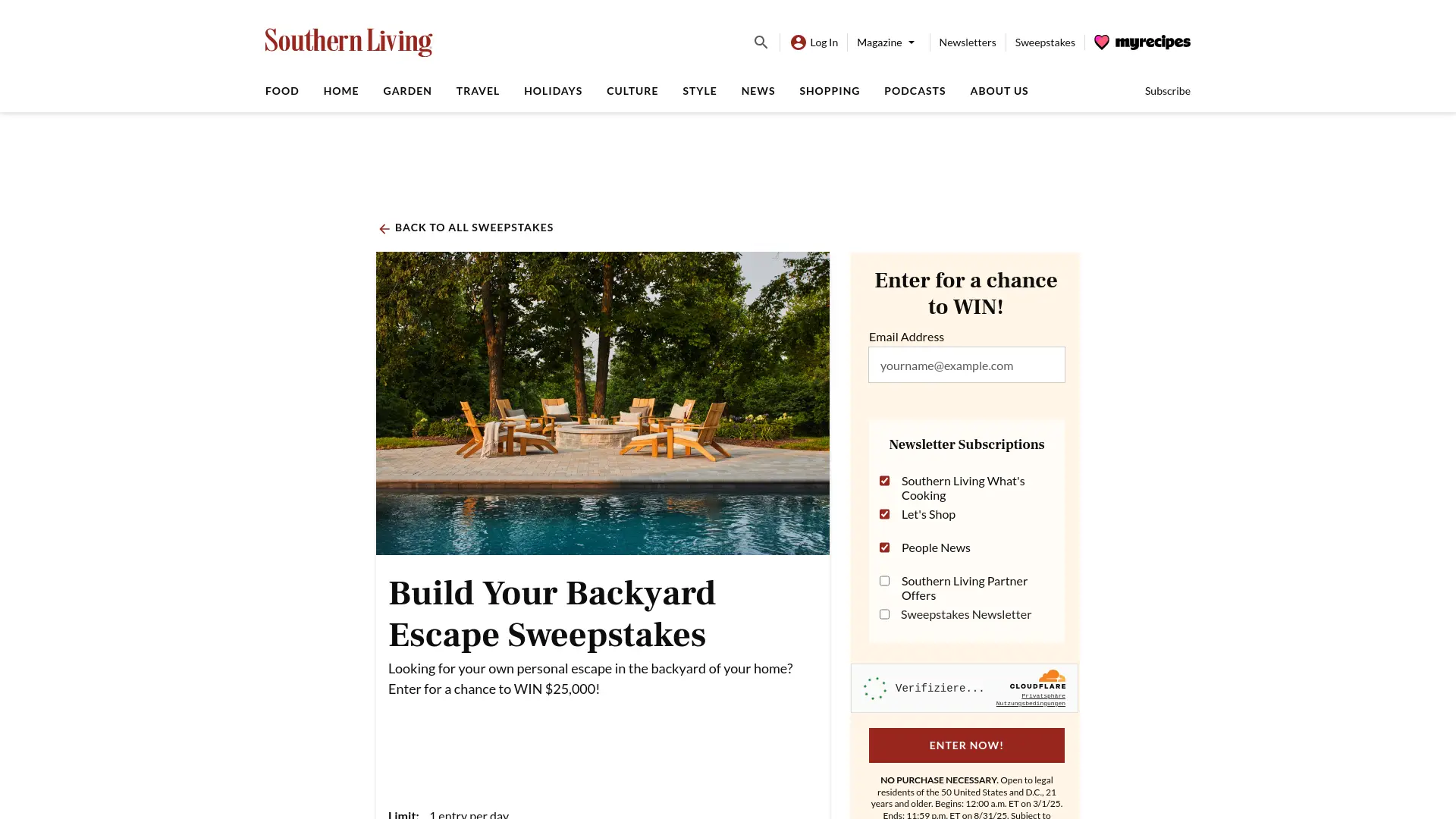Sweepstake Build Your Backyard Escape Sweepstakes by Dotdash Meredith