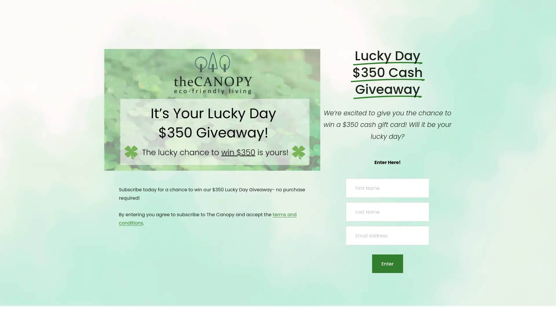 Sweepstake Lucky Day $350 Cash Giveaway - The Canopy by The Canopy