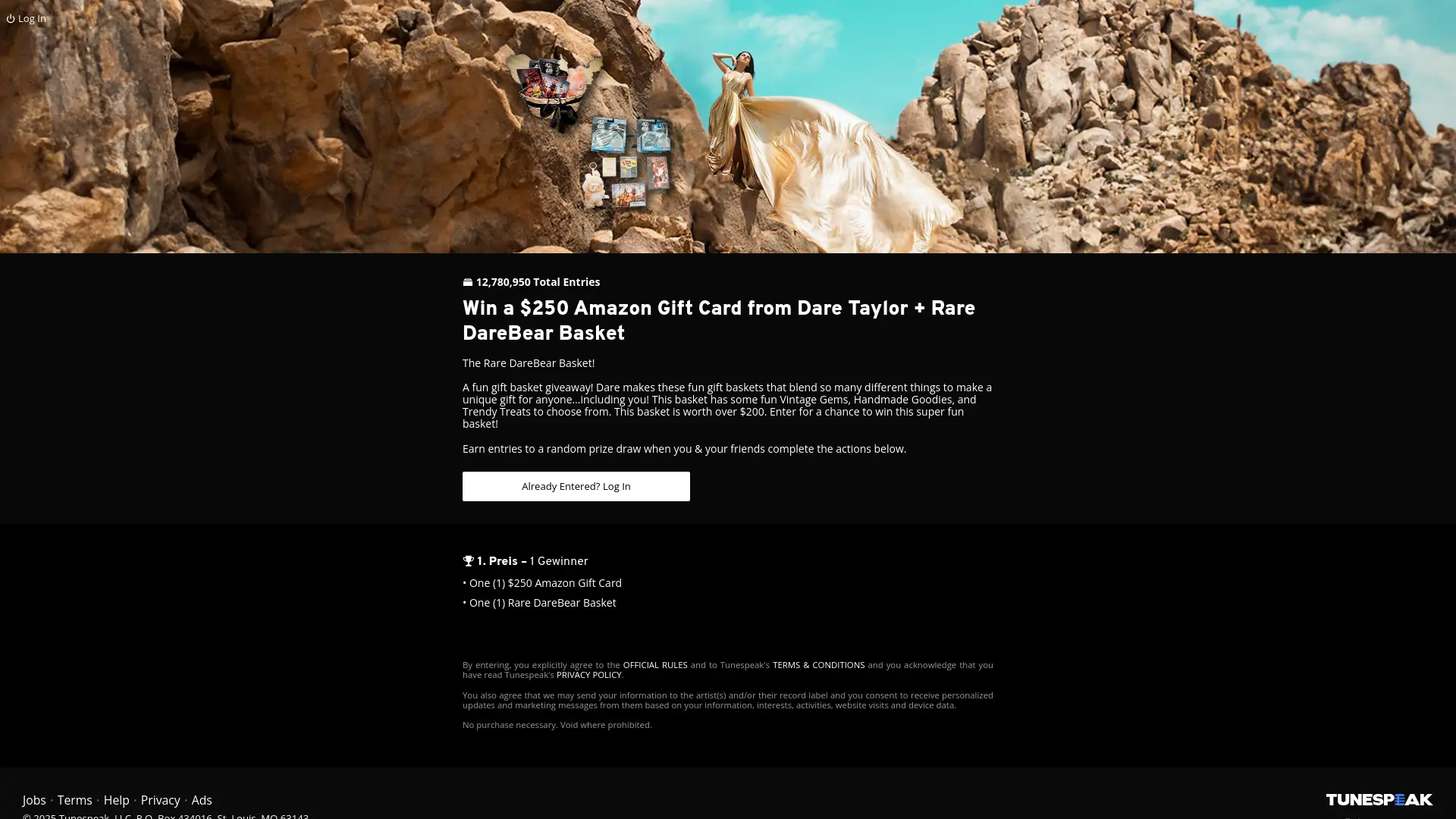 Sweepstake Win a $250 Amazon Gift Card from Dare Taylor + Rare DareBear Basket by Tunespeak