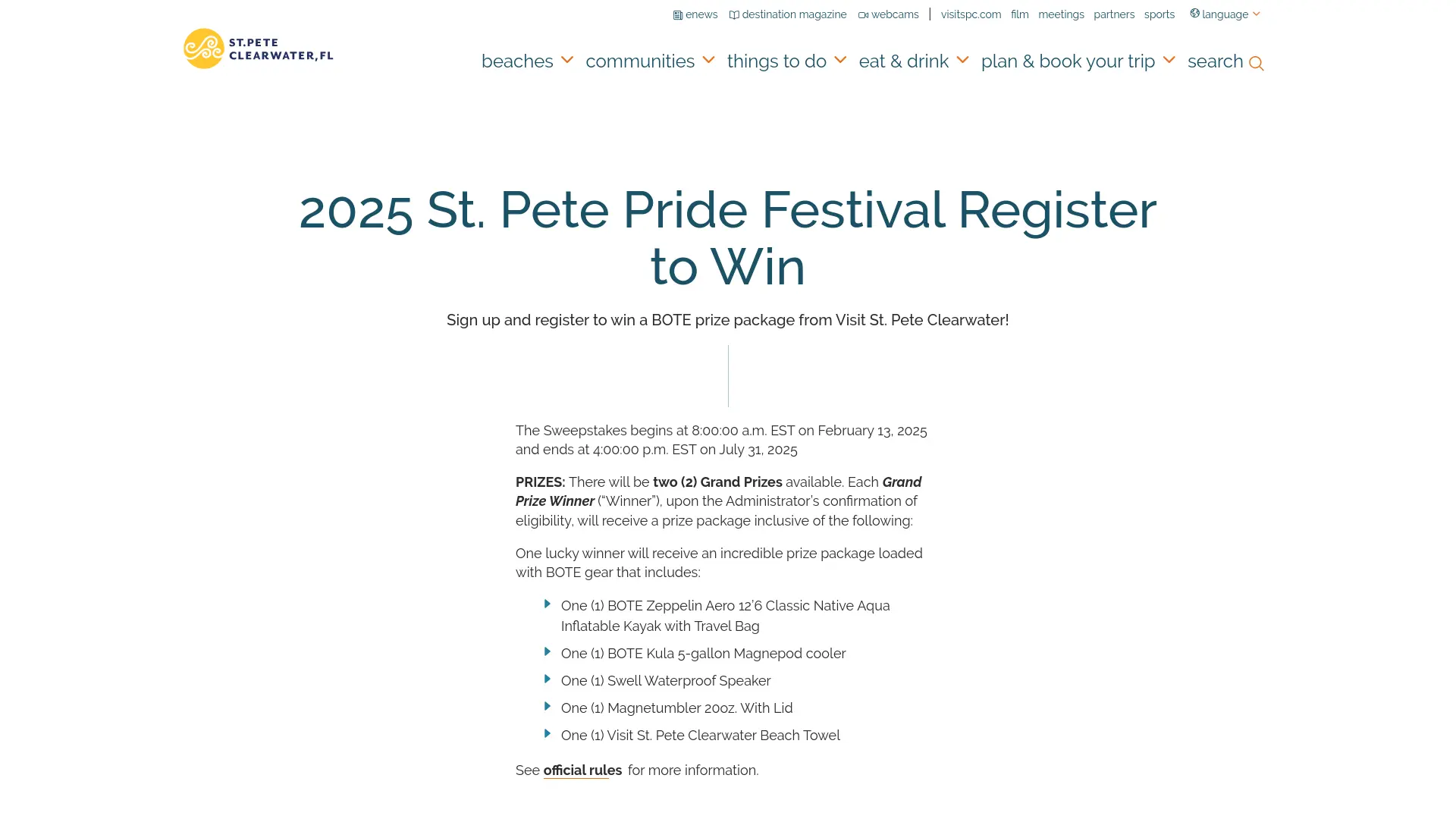 Sweepstake BOTE Sweepstakes by Visit St. Pete Clearwater