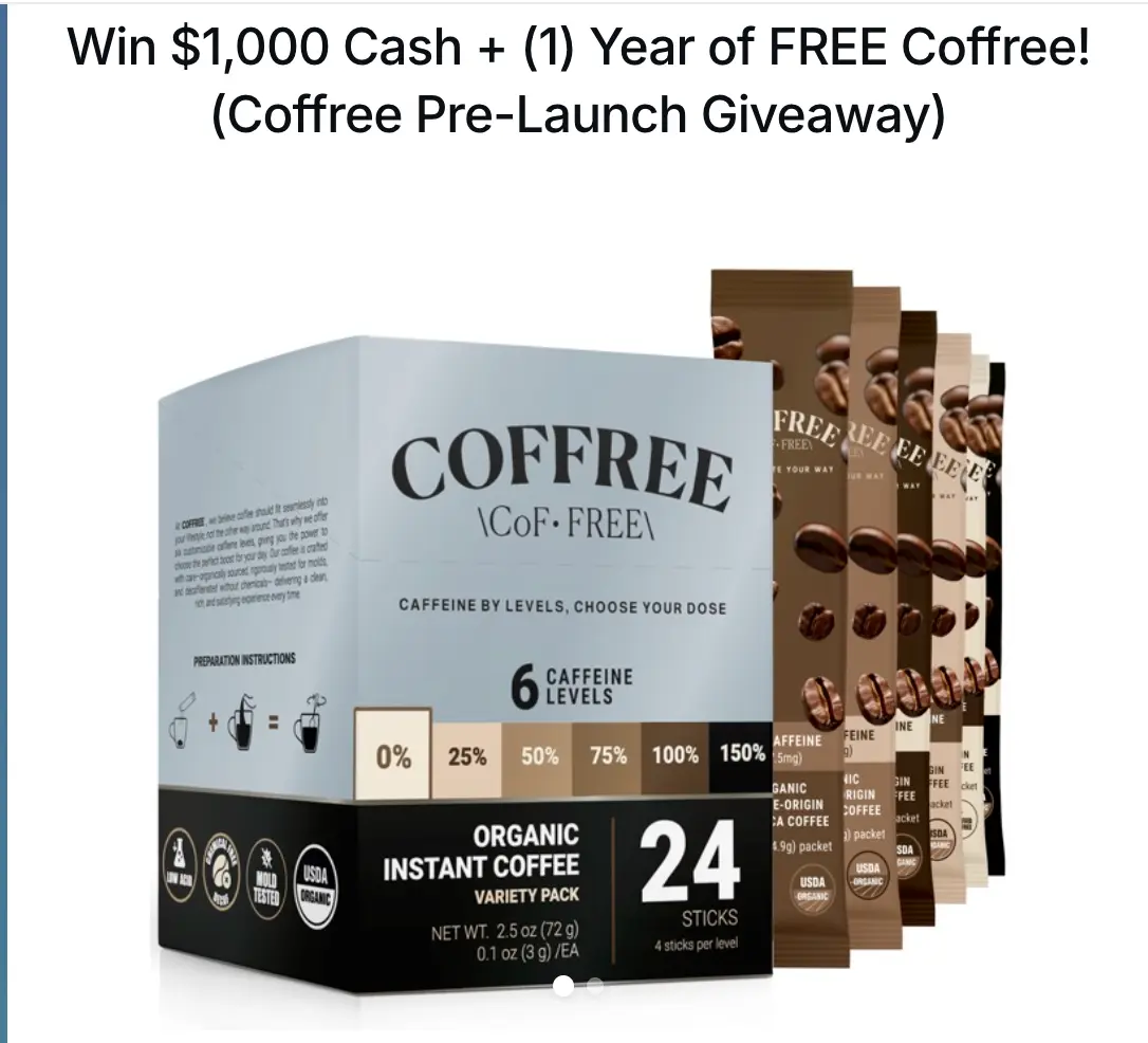 Sweepstake Win $1,000 Cash + (1) Year of FREE Coffree! (Coffree Pre-Launch Giveaway) by Coffree