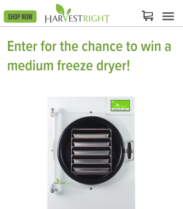 Sweepstake Win a Medium Home Freeze Dryer! Contest by Harvest Right