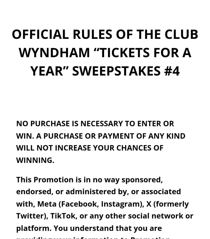 Sweepstake Club Wyndham “Tickets For A Year” Sweepstakes #4 by Wyndham Worldwide Operations, Inc.