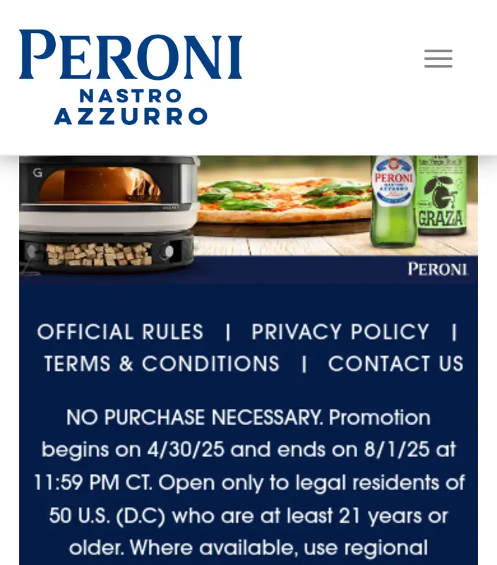 Sweepstake Peroni Nastro Azzurro Slice of Italian Summer by Molson Coors Beverage Company USA LLC