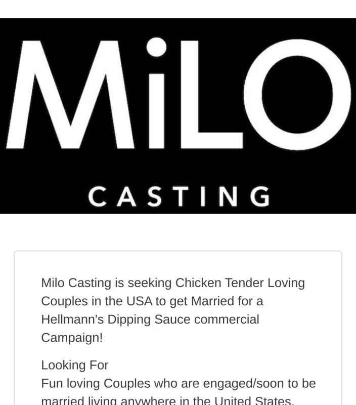 Sweepstake Hellmann’s Chicken Tender Dip Wedding Contest by Conopco, Inc. d/b/a Unilever