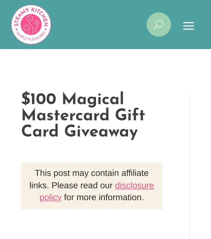 Sweepstake $100 Magical Mastercard Gift Card Giveaway by Steamy Kitchen