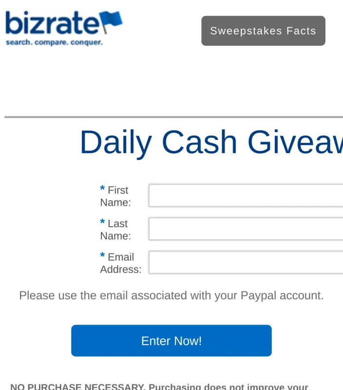 Sweepstake Bizrate Daily Cash Giveaway by Bizrate Insights