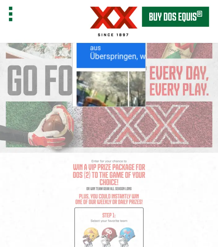 Sweepstake Dos Equis College Football Promotion by Heineken USA Inc. dba Cervezas Mexicanas