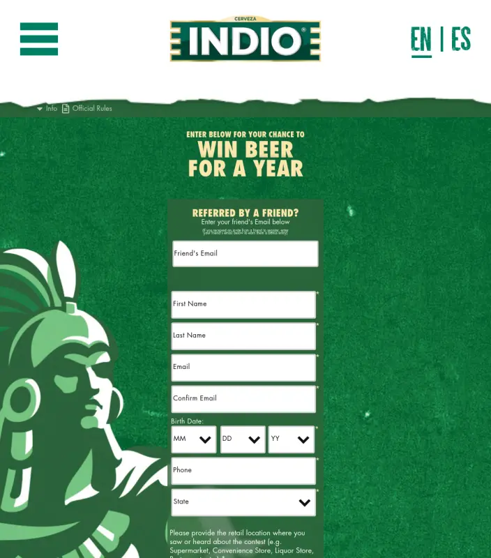 Sweepstake INDIO BEER FOR A YEAR 2025 SWEEPSTAKES by Heineken USA dba Cervezas Mexicanas
