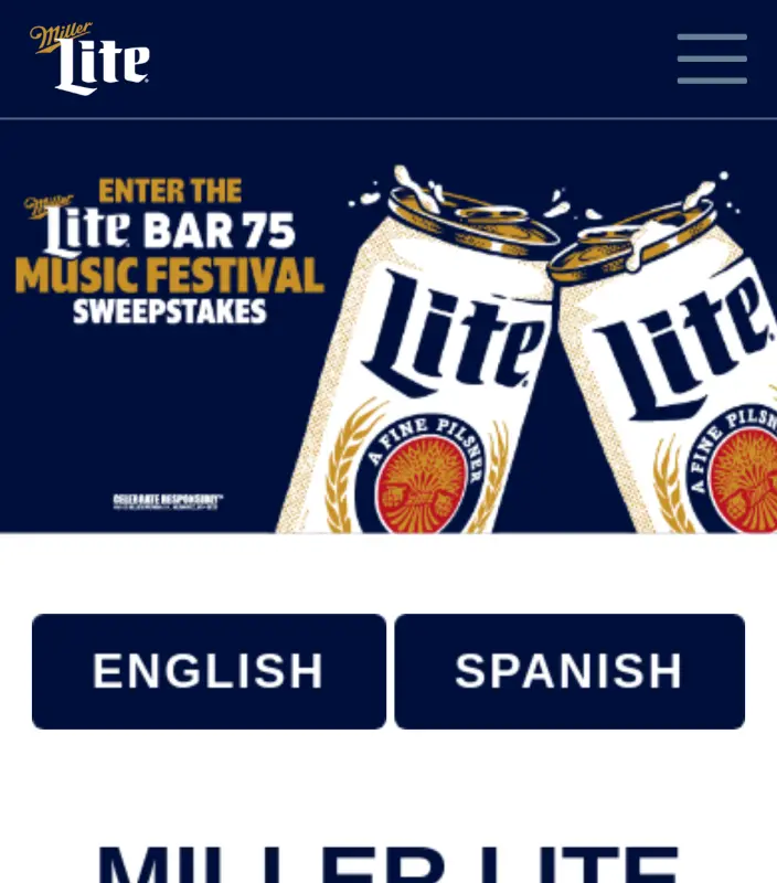 Sweepstake Miller Lite Bar 75 Music Festival Sweepstakes by Molson Coors Beverage Company USA LLC