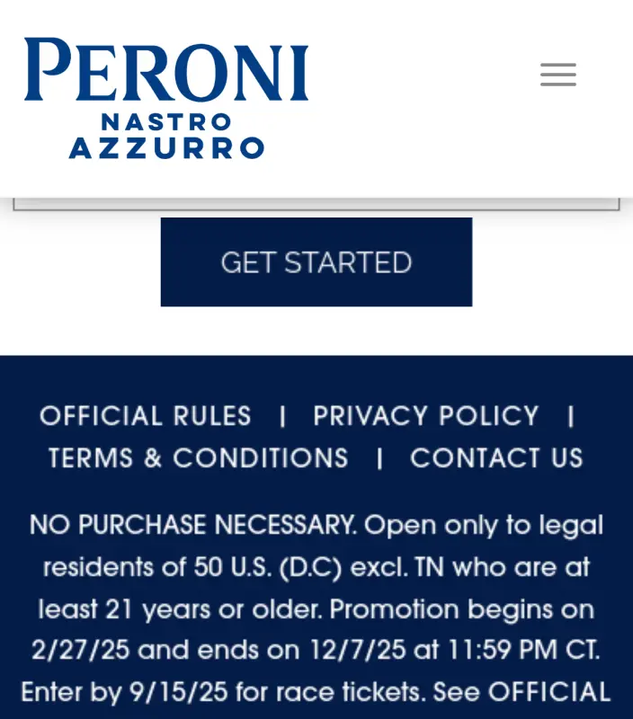 Sweepstake Peroni Nastro Azzurro 0.0% Las Vegas Race Weekend by Molson Coors Beverage Company USA LLC