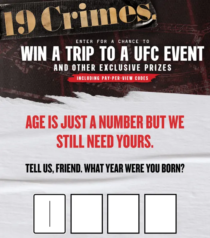 Sweepstake The 19 Crimes x UFC Instant Win Promotion by Treasury Wine Estates Americas Company